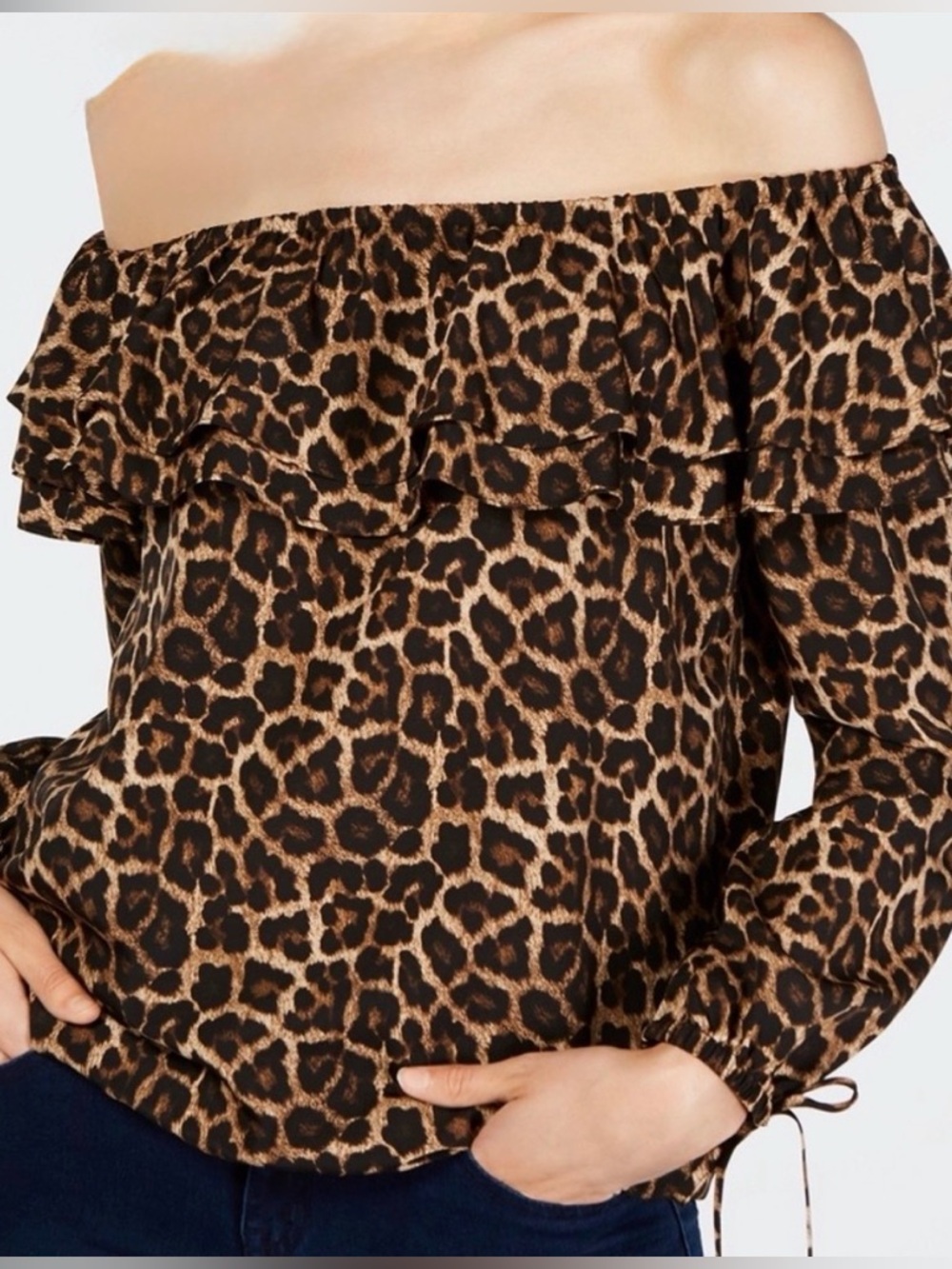 Michael Kors Leopard-Print Off-Shoulder Blouse - Brown & Black